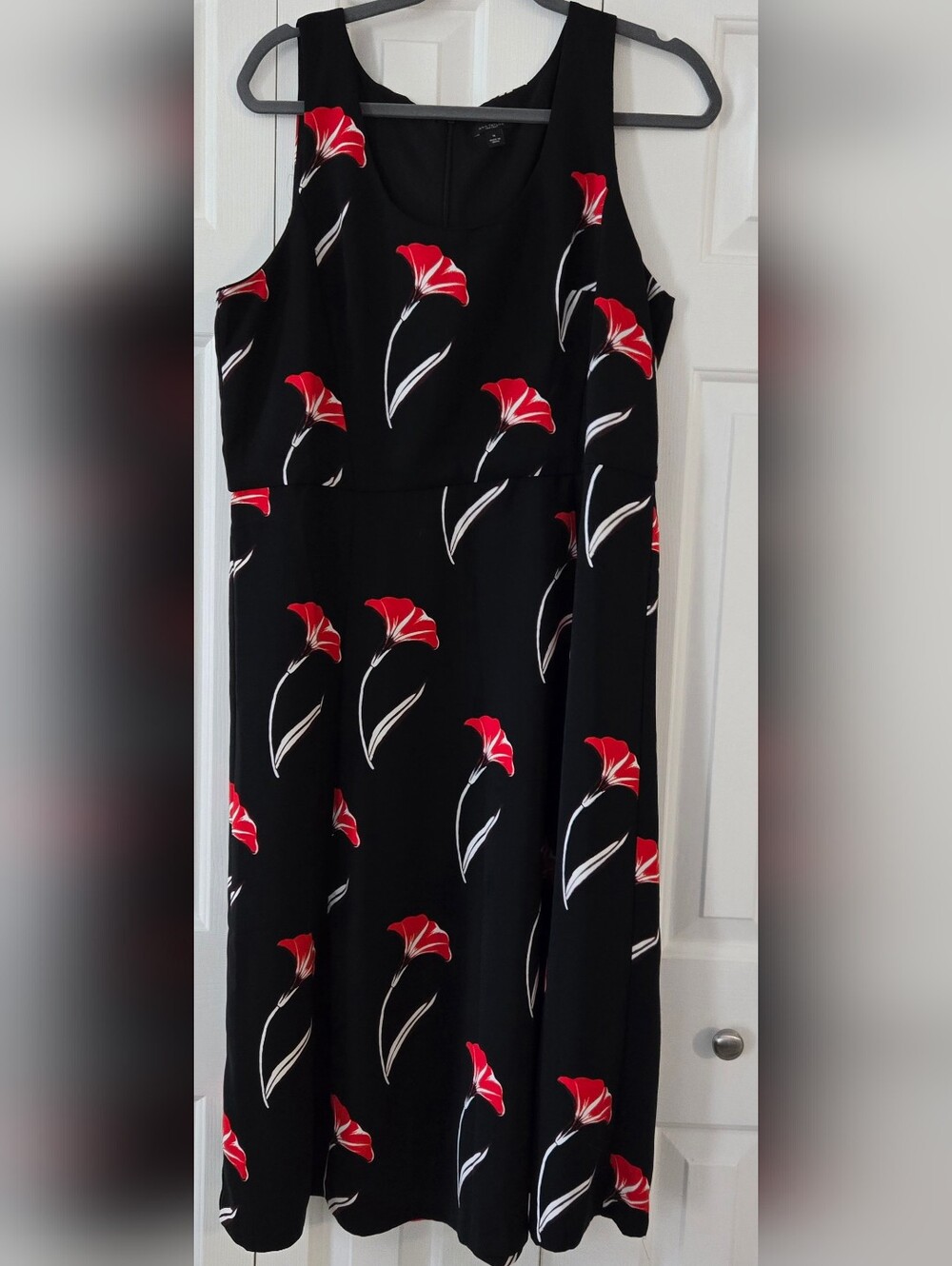 Ann Taylor Factory Black Midi Dress with Red & White Floral Print